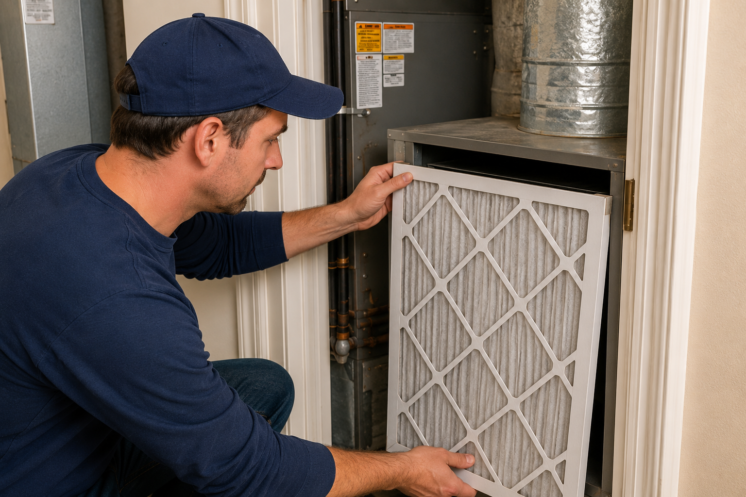 Technician servicing an HVAC unit