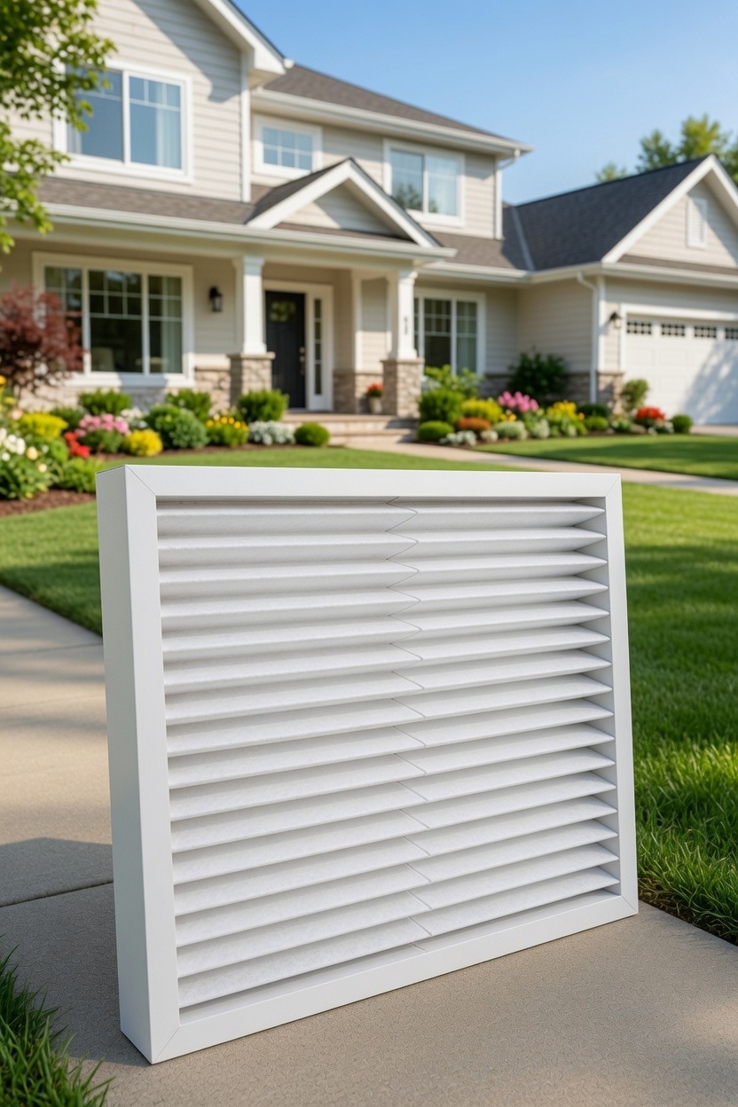 A clean, new white pleated HVAC filter
